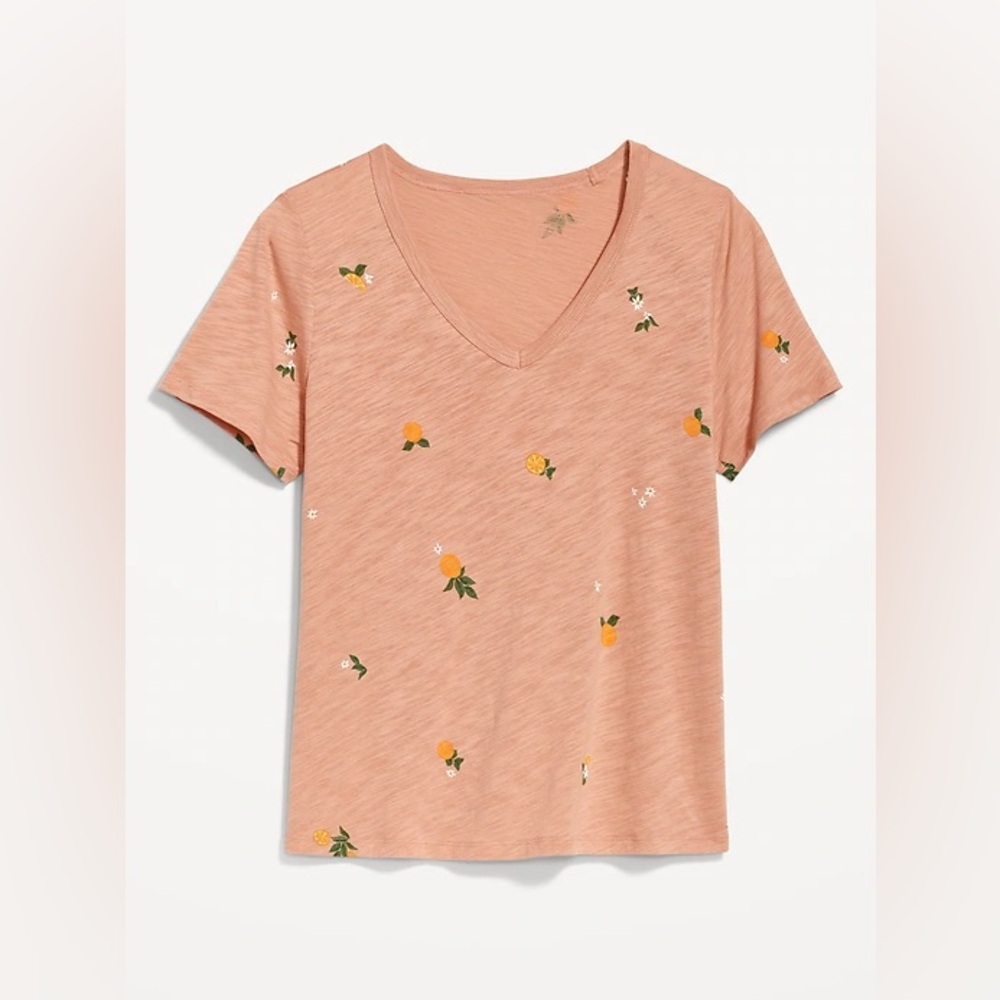 Old navy everywhere slub knit short sleeve tee shirt orange citrus fruit flowers